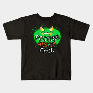 Resting Witch Face Jack O Lantern Green Pumpkin Splat Kids T-Shirt